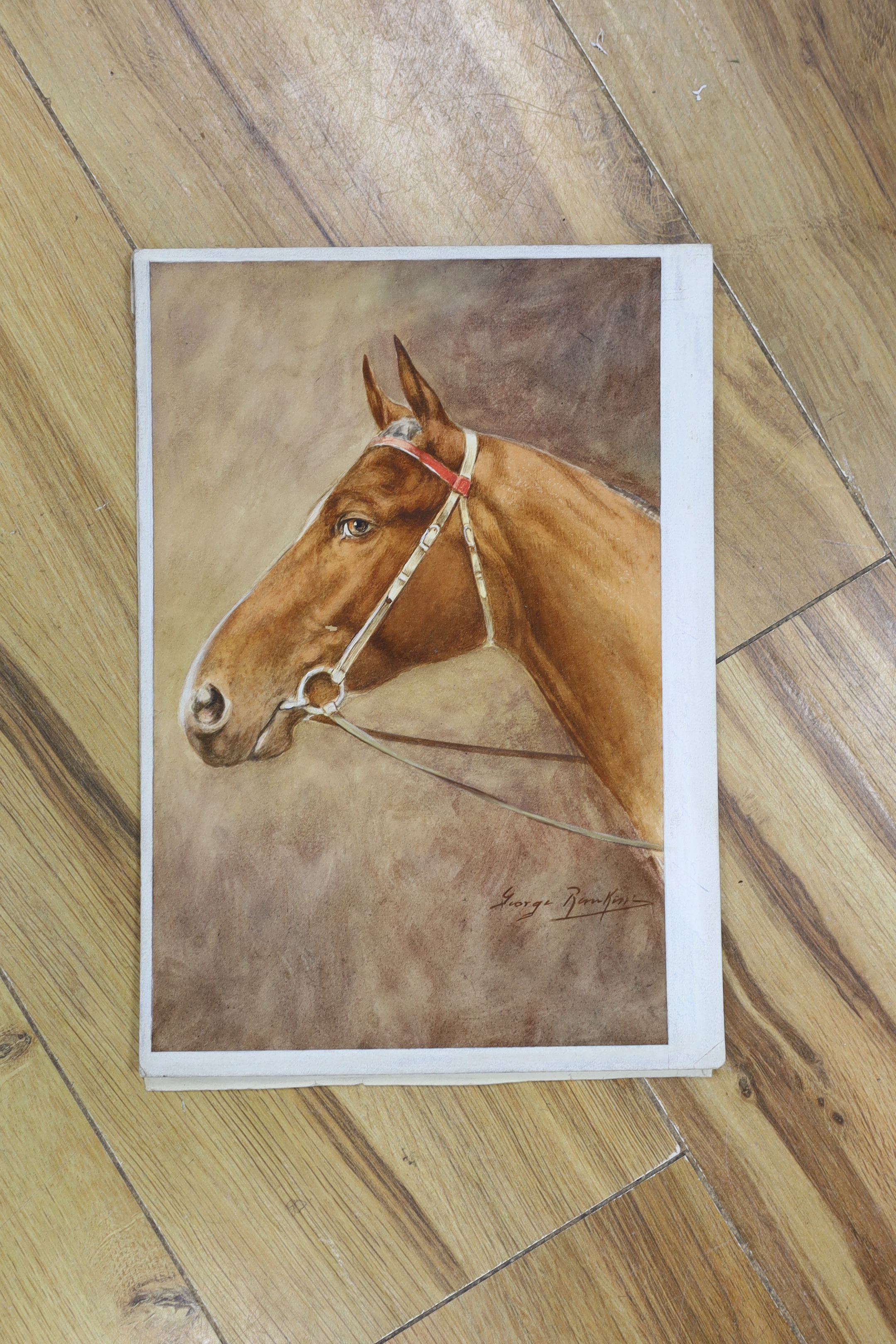 George James Rankin (1864-1937), three watercolours, Ploughman & cart horse, study of a bay horse and cow with calf, each signed, largest 47 x 29cm, unframed